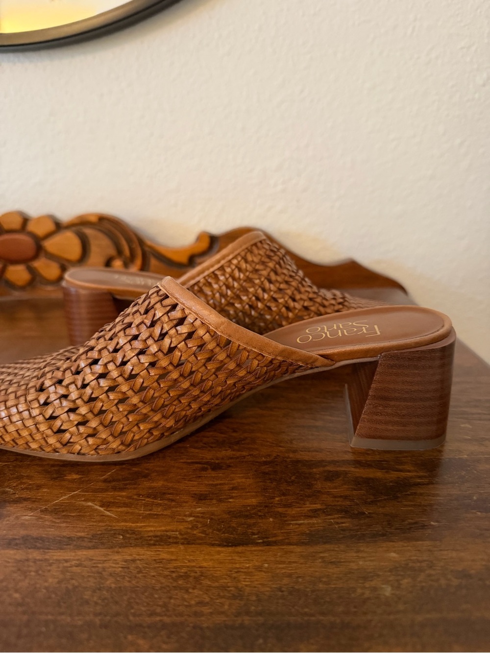 Franco Sarto Woven Leather Mules in Cognac Brown - Picture 3 of 10